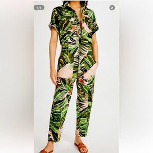 NEW Farm Rio Jungle Tropical Utility Jean Jumpsuit XL